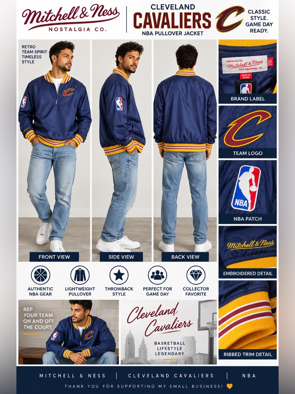 Mitchell & Ness Cleveland Cavaliers NBA Men’s 2XL Pullover Jacket